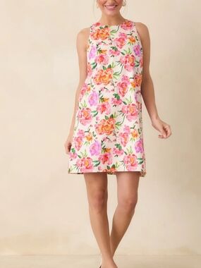 Prosperina Floral Sleeveless Shift Dress - Pink & White